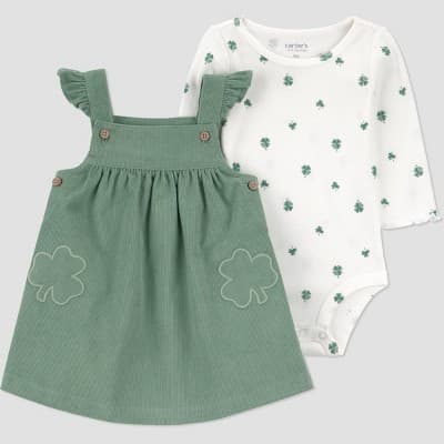 Carter's Just One You® Baby Girls' 2pc St. Patrick's Day Four Leaf Clover Bodysuit and Skirtall Set- Green 24M