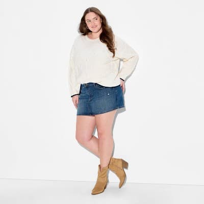 Women's Crewneck Cable Pullover Sweater - Wild Fable™ Off-White 2X