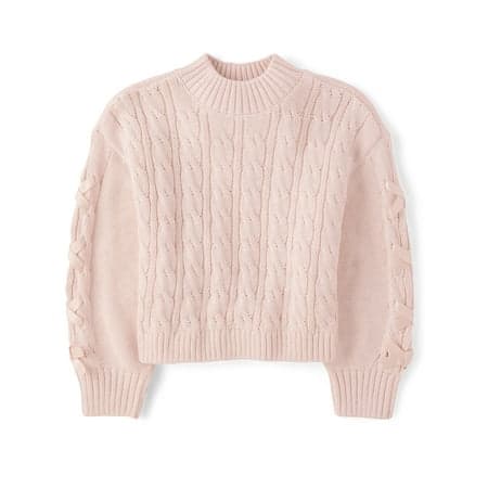 The Children's Place Girls Long Sleeve Cable Knit Ribbon Sweater, Sizes XS-XXL