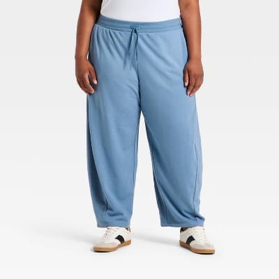Women's Active Comfort French Terry High-Rise Barrel Leg Sweatpants - All In Motion™ Steel Blue 3X