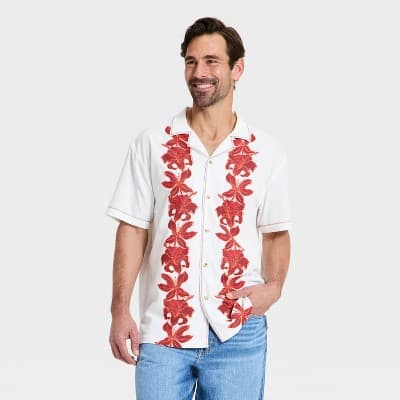 Men's Short Sleeve Button-Up Camp Shirt - Goodfellow & Co™ Red S
