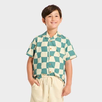 Grayson Threads Kids Boys' Short Sleeve Checkered Button-Down Shirt - Green/white XL