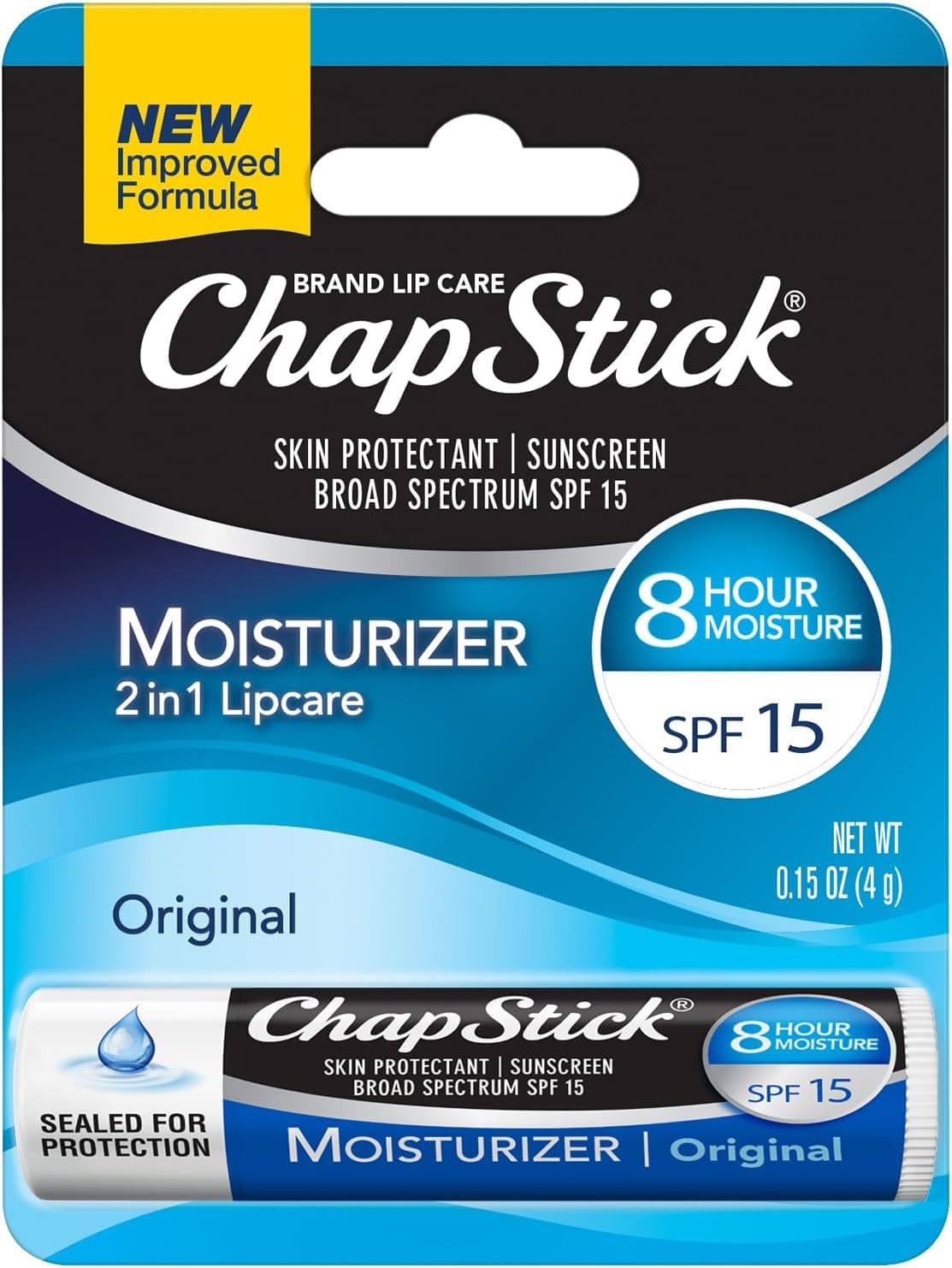 ChapStick Moisturizer (Original Flavor, 0.15 Ounce) Lip Balm Tube, Skin Protectant, Lip Care, SPF 15 (Pack of 12), Blue