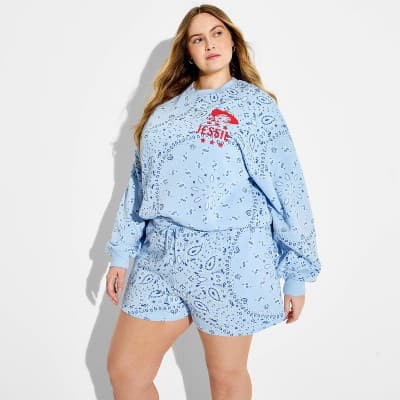 Women's Blue Graphic Jogger Shorts - Light Blue Paisley 3X