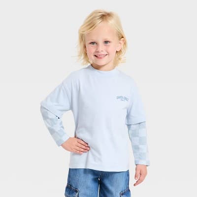 Baby Boys' Checkered Oversized 2-Fer Long Sleeve T-Shirt - Cat & Jack™ Blue 18M
