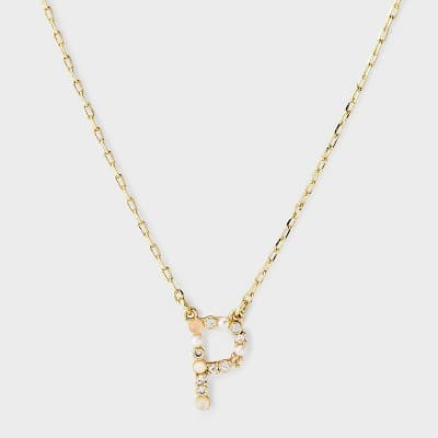 14k Gold Dipped Opal Pearl & Cubic Zirconia Letter "P" Initial Necklace - A New Day™ Gold