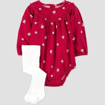 Carter's Just One You® Baby Girls' 2pc Holiday Floral Bubble Romper with Tights - Red 18M