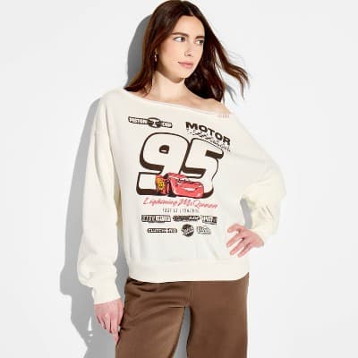 Women's McQueen 95 Off the Shoulder Graphic Pullover Sweatshirt - Off-White XXS