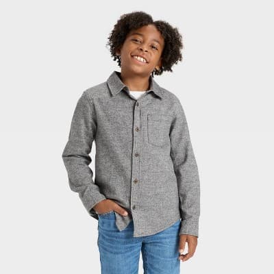 Boys' Long Sleeve Button-Down Flannel Shirt - Cat & Jack™ Dark Gray M