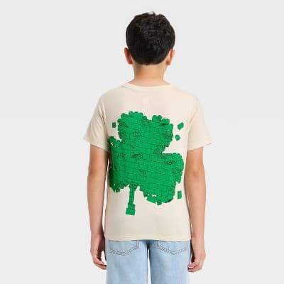 Boys' LEGO St. Patrick's Day Short Sleeve Front and Back Graphic T-Shirt - Ivory XL
