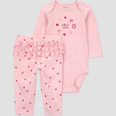Carter's Just one you® Baby Girls' 2pc Valentines Day Little Love Bodysuit and Pull-On Pants Set - Pink 12M