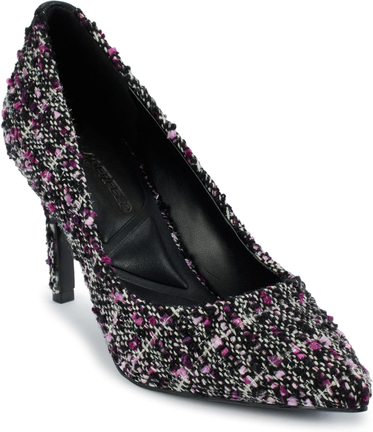KARL LAGERFELD Women's Royale Tweed Pointed Toe Dress Pump, Black/Deep Plum, 7