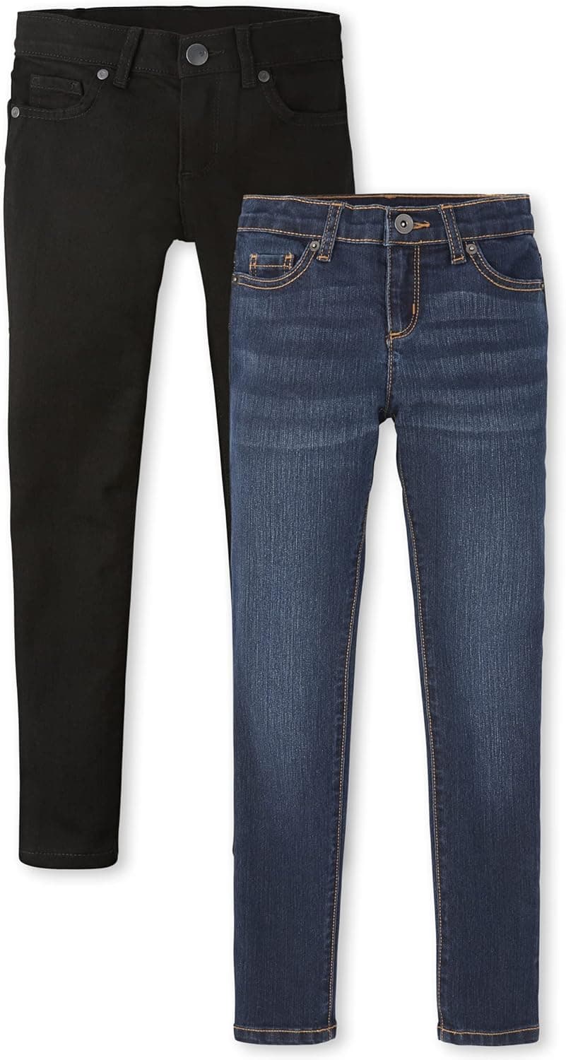 Stylish Girls' Super Skinny Jeans: 2-Pack Black & Blue