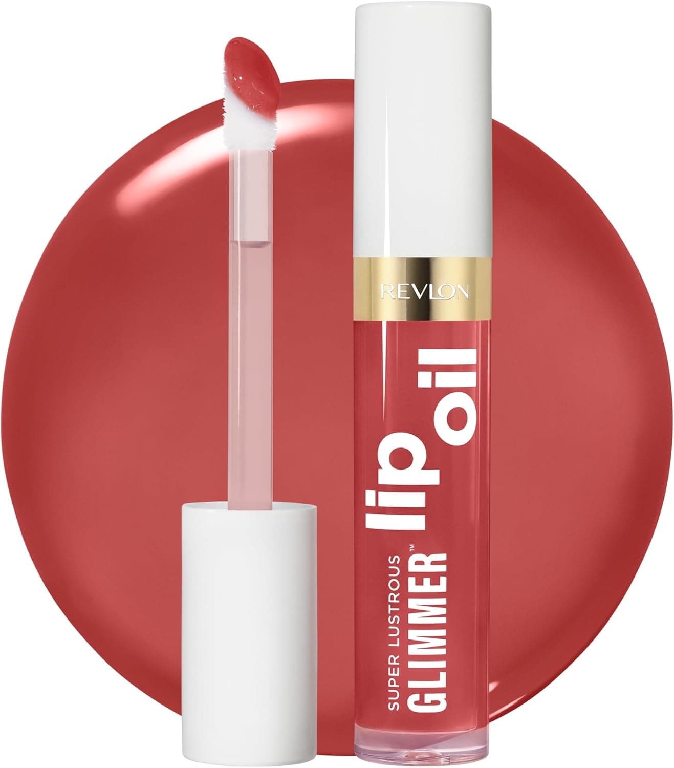 REVLON Super Lustrous Glimmer Lip Oil, Moisturizing & Tinted, Shiny Finish, Made with Plant-Based Squalane, 008 Just Toasty, 0.13 fl oz