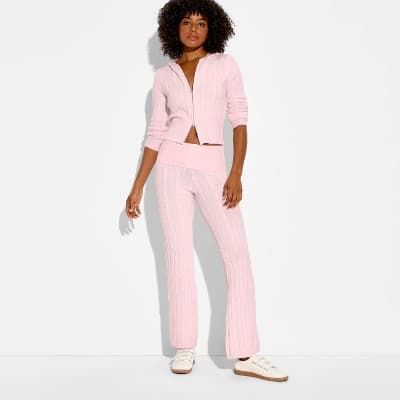 Women's Mid-Rise Foldover Cable Sweater Pants - Wild Fable™ Light Pink M