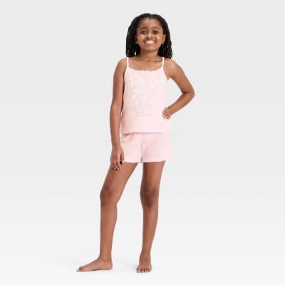 Girls' Barbie Monte Carlo 2pc Fold Over Shorts and Cami Pajama Set - Light Pink M