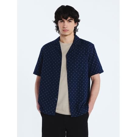 Free Assembly Men's Double Cloth Cotton Camp Shirt with Short Sleeves, Sizes S-3XL