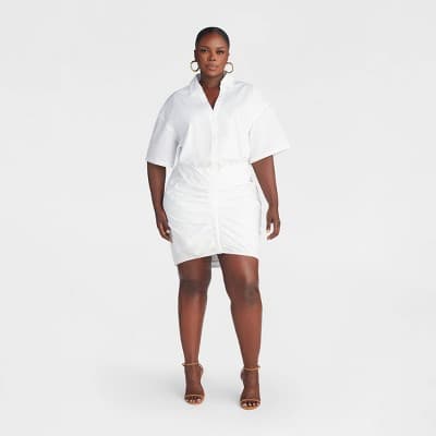 KBB by KAHLANA Women's Short Sleeve 'The Ruched Shirt Dress' - White 1X