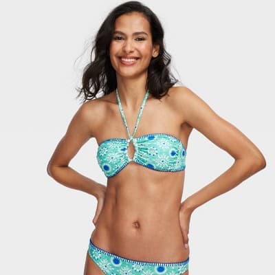 Women's Star Medallion/Multi Stripe Reversible Bandeau Bikini Top Teal/Blue - Roller Rabbit x Target S