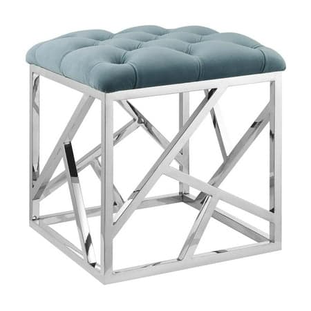 Modway Intersperse Tufted Velvet & Stainless Steel Ottoman in Silver/Sea Blue