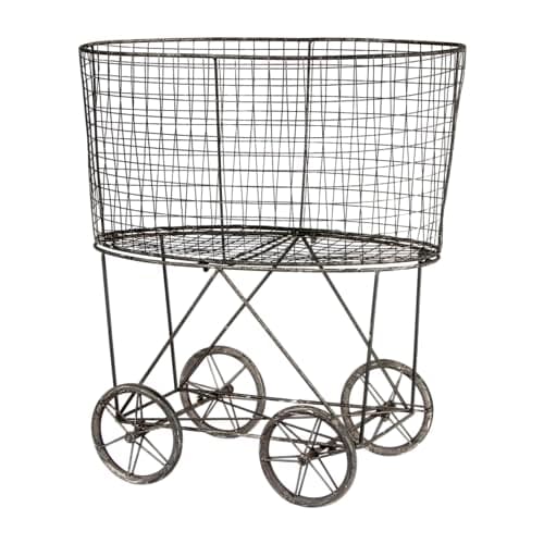 Creative Co-op Vintage Metal Laundry Basket with Wheels 25" x 15" x 26 3/4" (W x D x H)