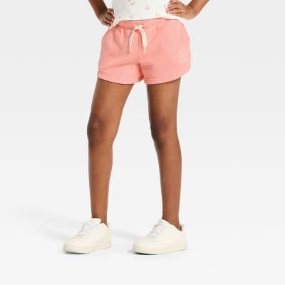 Girls' French Terry 'Sunny Days' Graphic Pull-On Shorts - Cat & Jack™ Peach Pink L