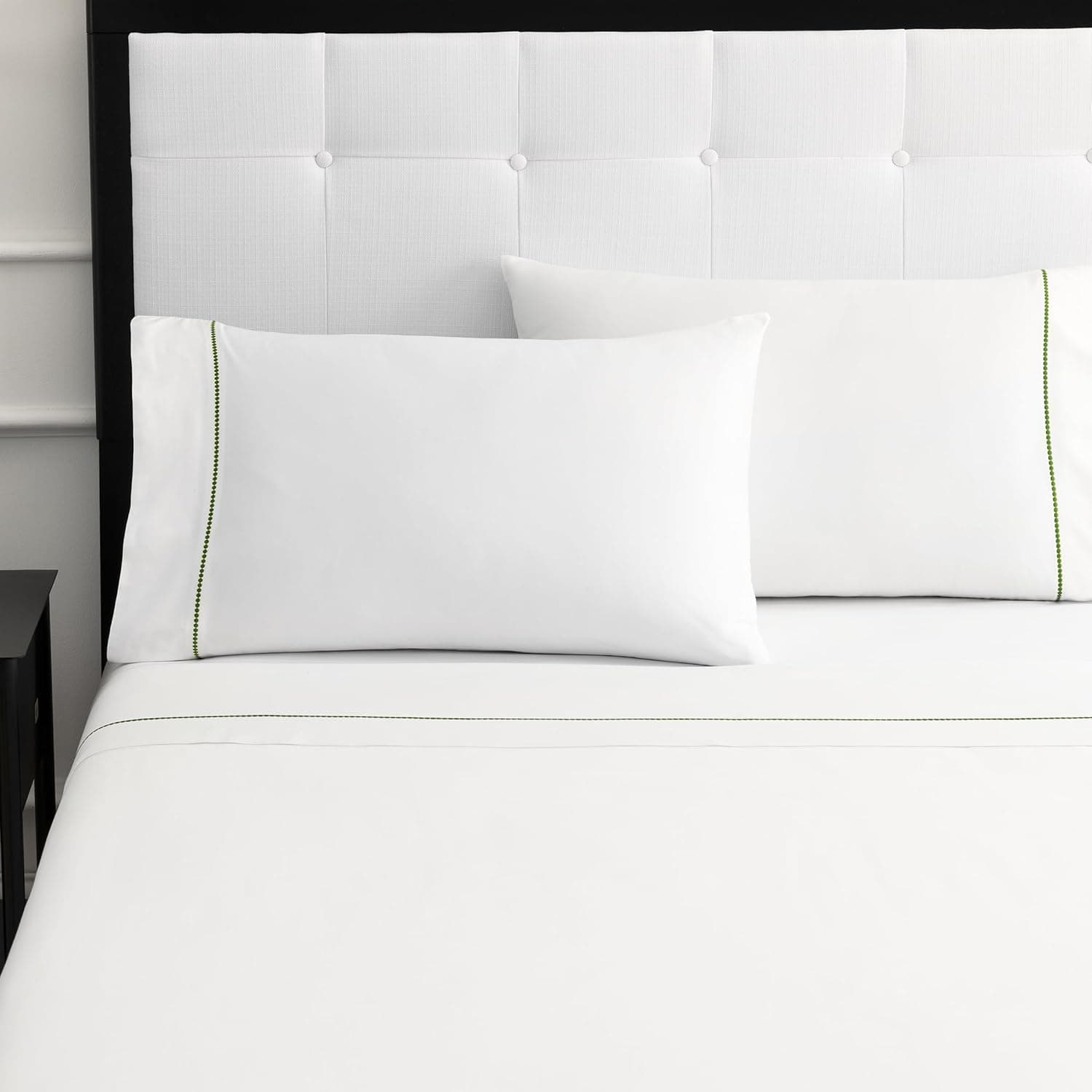 Kate Spade New York Dot King Sheet Set, 300 Thread Count and 100% Cotton, All Season 4 Piece Bedding Set, Machine Washable, White and Green
