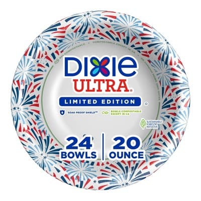 Dixie Ultra Bowls - Americana - 20oz/24ct: Paper, Geometric Star Pattern, Patriotic Theme, Round Shape