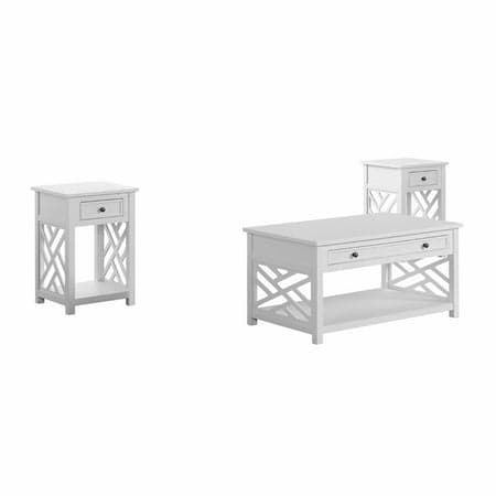 Alaterre Furniture Coventry 3-Piece Table Set with 36 in. Coffee Table and Two End Tables, Modern Open-Side Design, Perfect for Living Room and Small Spaces, White