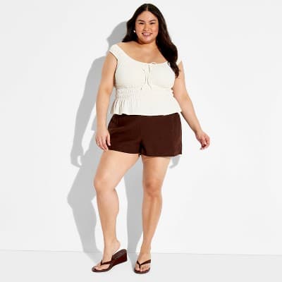 Women's Mini Cap Sleeve Off the Shoulder Smocked Peasant Top - Wild Fable™ Cream 2X