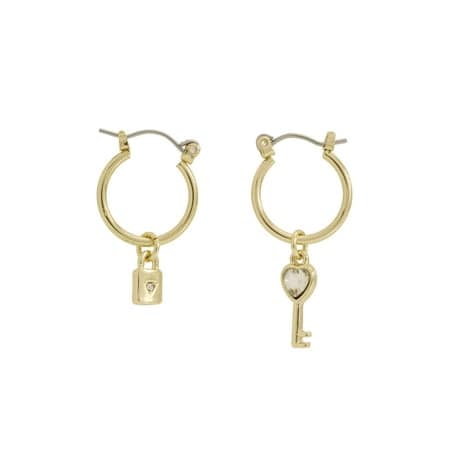 Madden NYC Women's Gold Tone Padlock & Key Charm Huggie Earrings