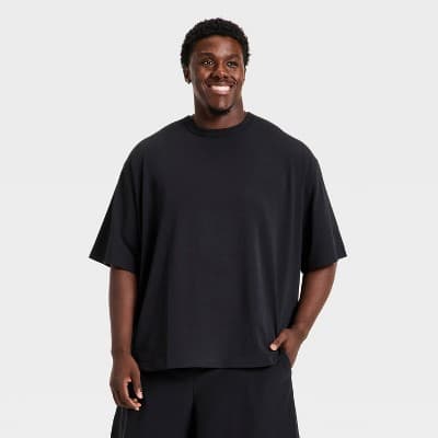 Men's Big Short Sleeve Oversized Cotton T-Shirt - All In Motion™ Black 3XL