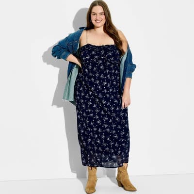 Women's Sleeveless Maxi Empire Waist Dress - Wild Fable™ Navy Blue Floral 4X