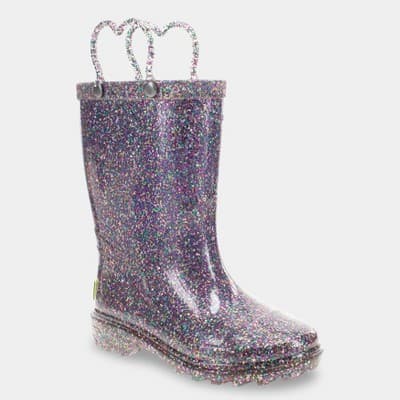 Western Chief Toddler Abby Glitter Boots - Purple 7T: Waterproof Mid Calf Rain Boots, Light Up Detail, Non Marking Sole