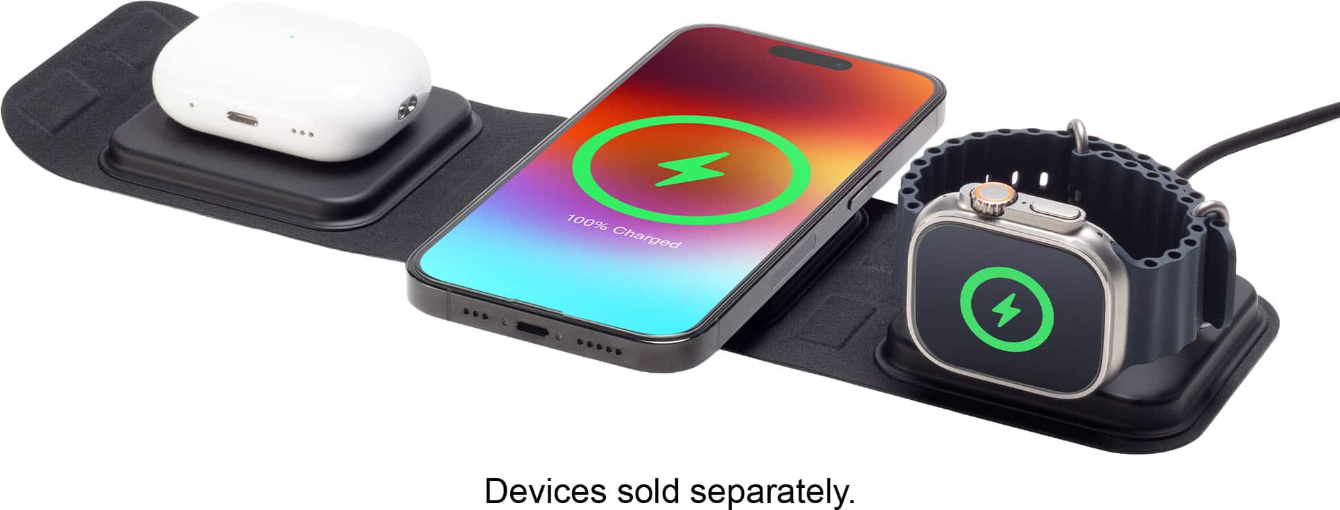 mophie - Universal Wireless 15W Wireless Charging Pad 3-in-1 Portable Travel Charger with MagSafe (Gen 2) - Black