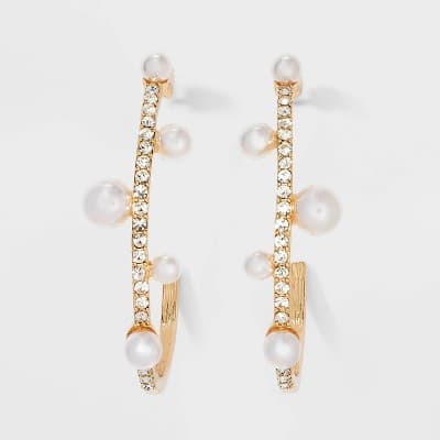 Pave Pearl Hoop Earrings - A New Day™ Gold