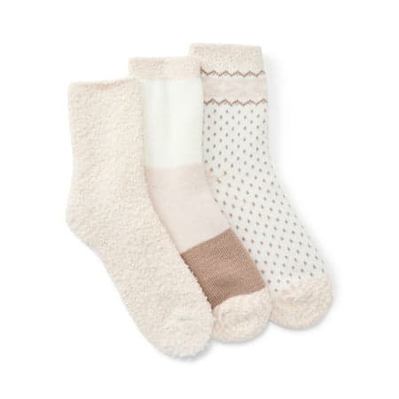 Joyspun Women's Double Layer Crew Lounge Socks, 3-Pack, Fits Shoe Sizes 4-10