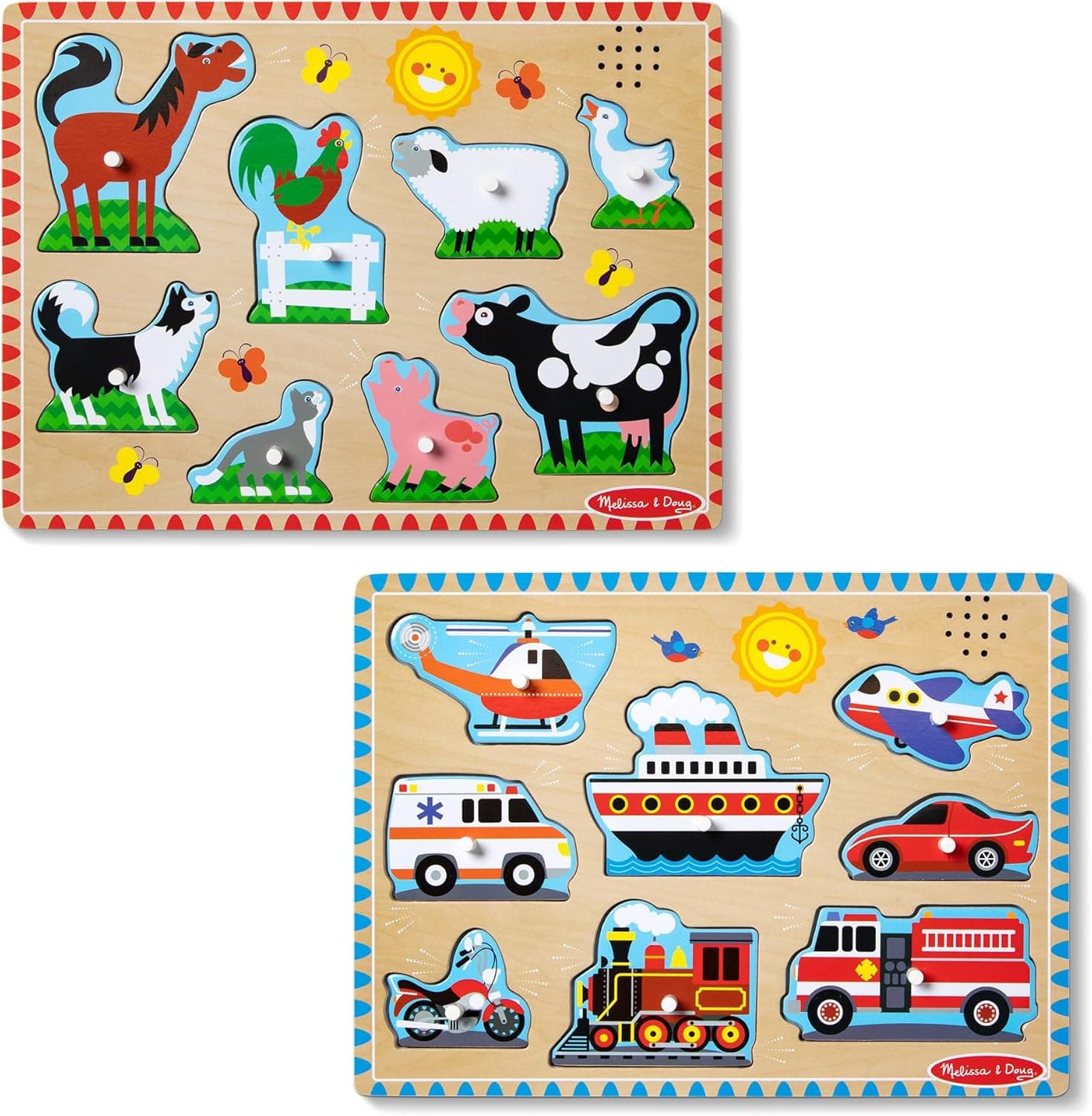Melissa & Doug Wooden Sound Puzzle - Farm Animals & Vehicles