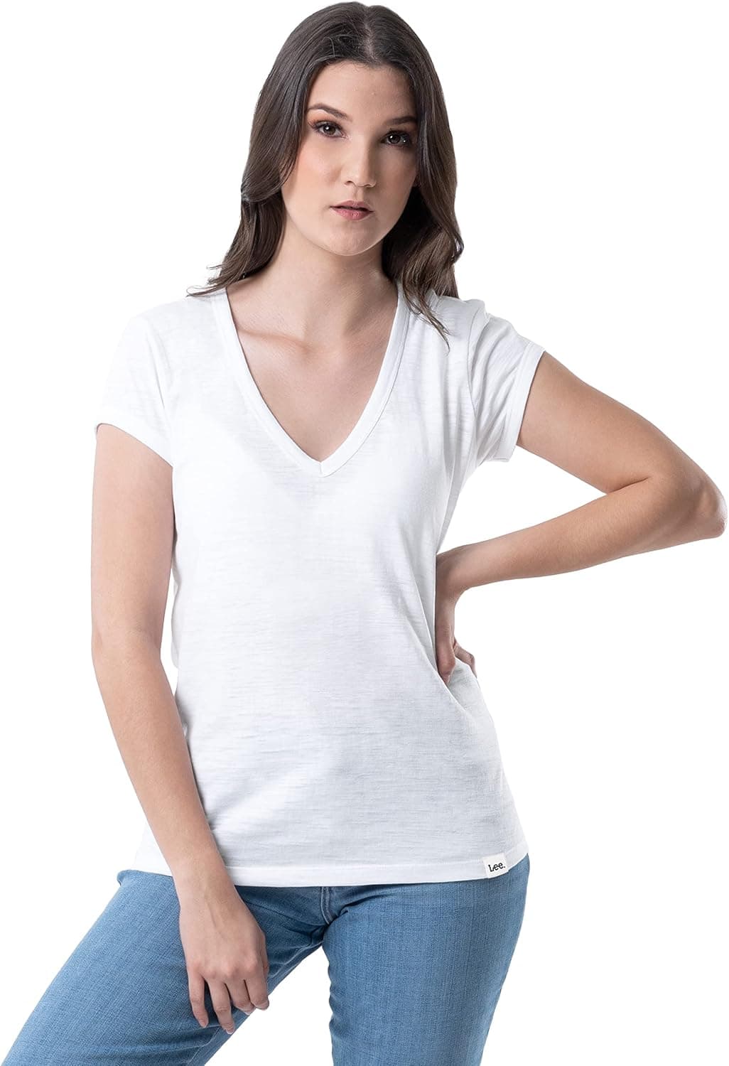 Lee Women's Classic Fit V-Neck Tee in Washed White - Save over 60%