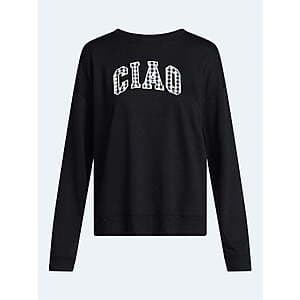 Joyspun Women's French Terry Knit Long Sleeve Lounge Sleep Top (Black Soot) $3.25