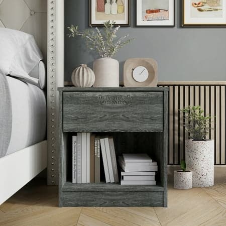 Castle Place Minimalist Nightstand with 1 Drawer, Dark Gray