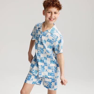 Boys' Patchwork Printed Linen Blend Pull-On Shorts - Cat & Jack™ Blue XL