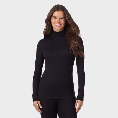 Warm Essentials by Cuddl Duds Women's Smooth Stretch Thermal Turtleneck Top - Black L
