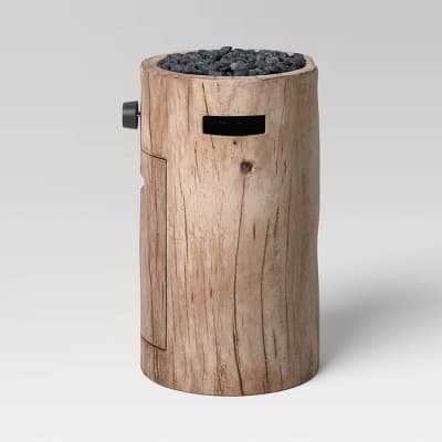 Weathered/Natural Finish Small LP Round Outdoor Fire Column Natural - Threshold™: Heat-Resistant, No Assembly, Lava Rock Included