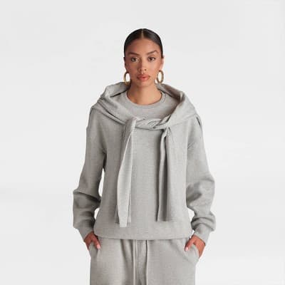 KBB by KAHLANA Women's Long Sleeve 'The Double Layer Crewneck Sweatshirt' - Heather Gray XS