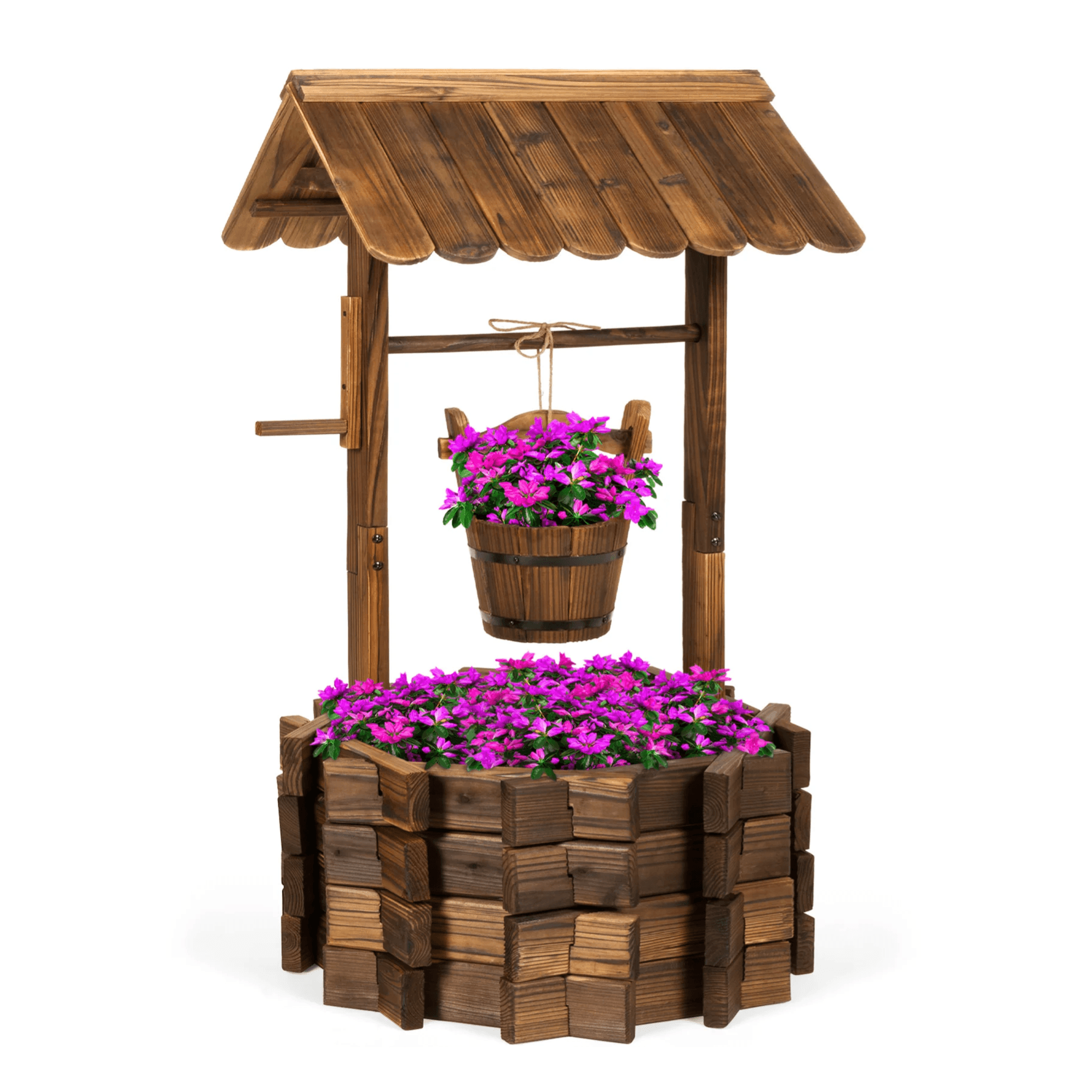Stylish Wood Wishing Well Planter - $80 Shipped
