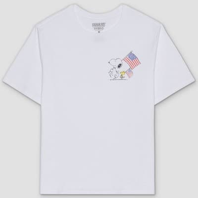 Men's Peanuts Snoopy Short Sleeve Flag Graphic T-Shirt - White XXL
