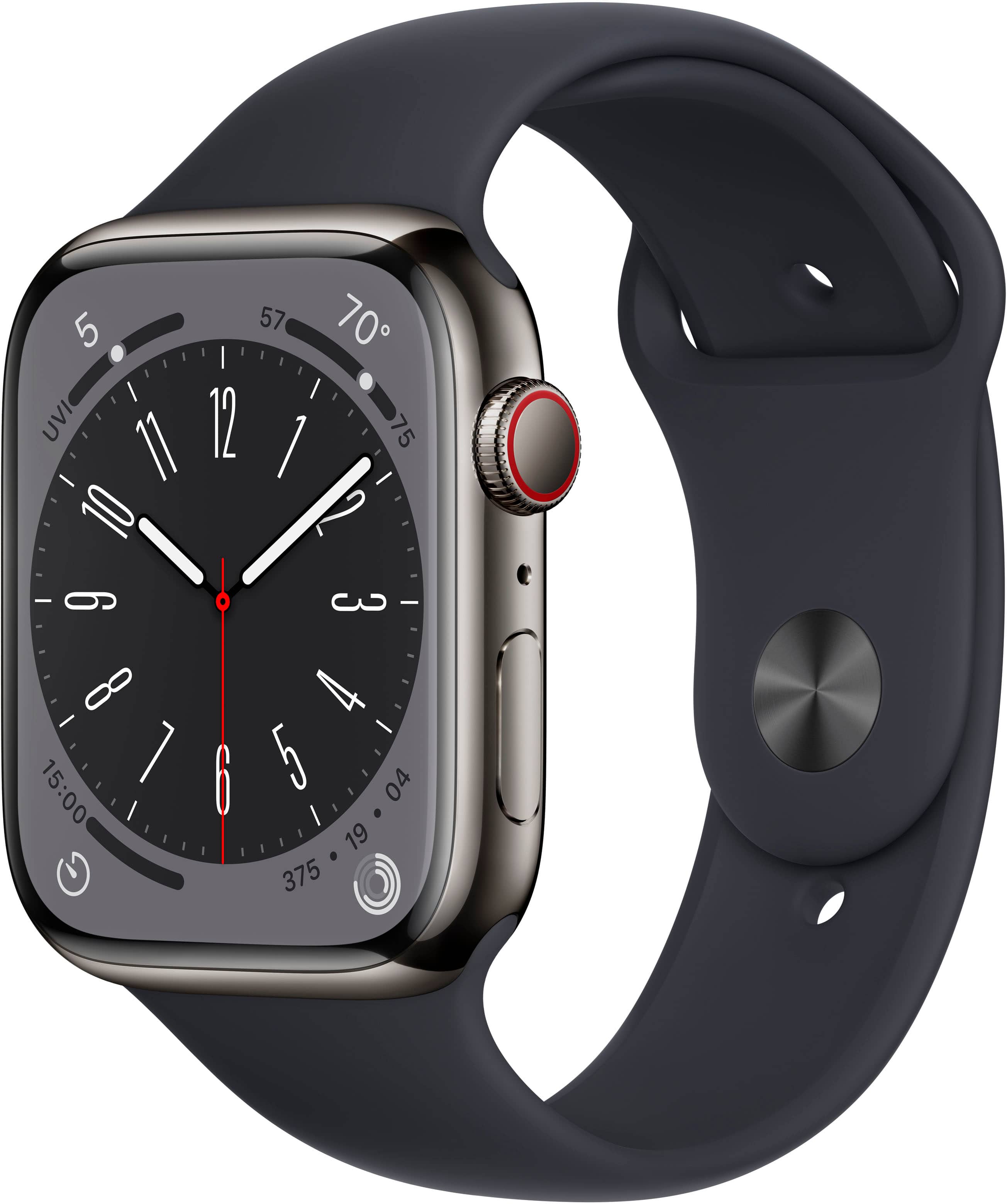 Refurbished Apple Watch Series 8 GPS + Cellular 45mm Graphite Stainless Steel Case with Midnight Sport Band - S/M - Midnight - (2022)