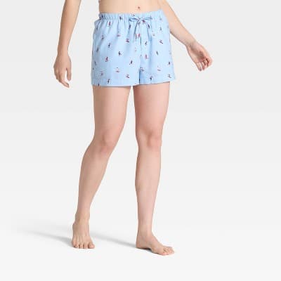 Women's Ski Print Flannel Pajama Shorts - Auden™ Blue XS
