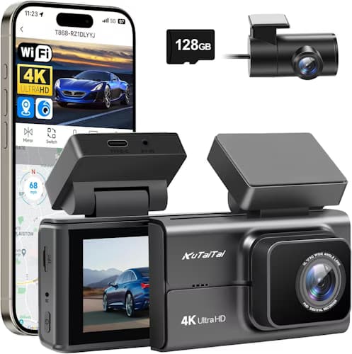4K Front and Rear Dash Cam with Wi-Fi GPS